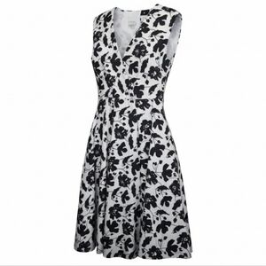 Nicobar White Black Floral Midi Sleeveless V-neck Full Skirt Dress Size …